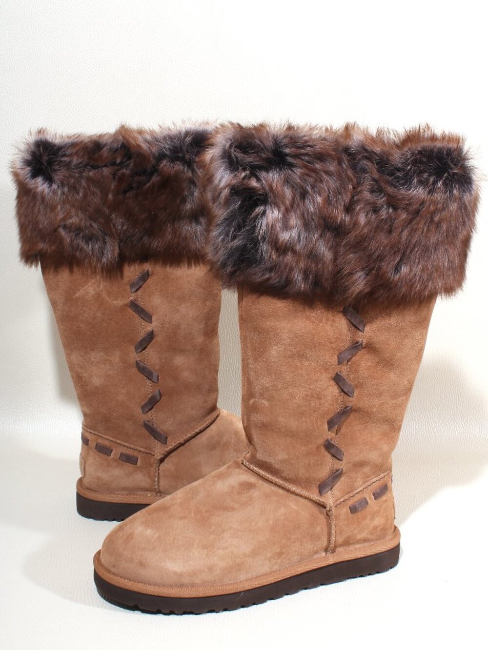 UGG Rosana 1008044 Womens Size 9 Chestnut Tall Fur Cuff Sheepskin Boots